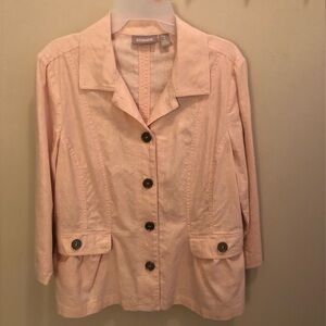Chicos metallic pink linen blend jacket